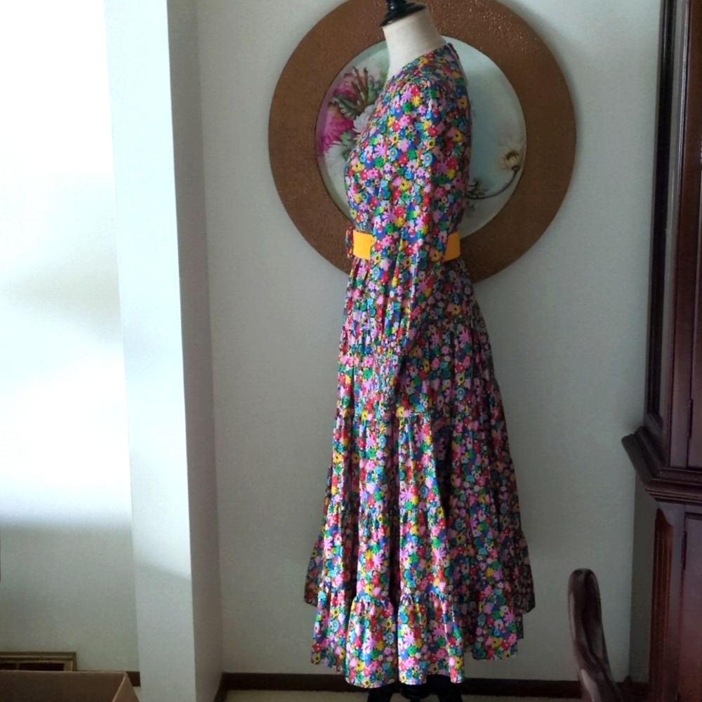 Boden Floral Long Sleeve Dress with Sharp Yellow Belt And Pockets 2P Or 2 - Picture 3 of 14